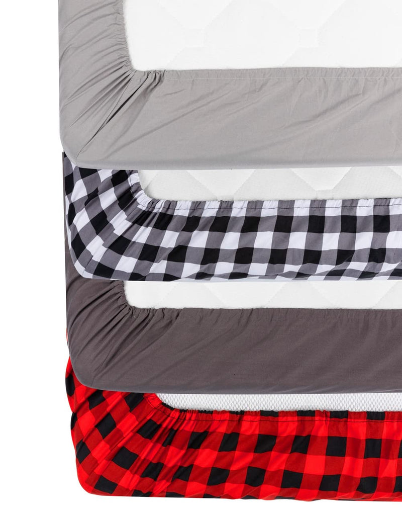 4 Pack Buffalo Check Plaid Neutral Unisex Fitted Baby Crib Sheets Set for Baby Boys or Girls (Black) Black - NewNest Australia