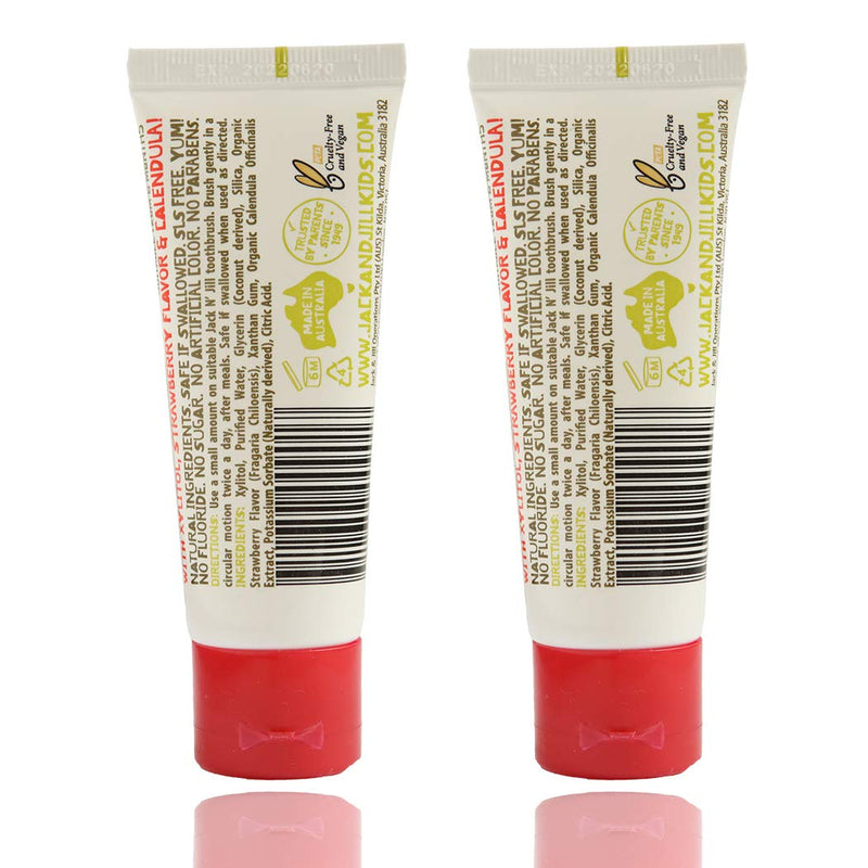 Jack N' Jill Natural Kids Toothpaste - Strawberry - Organic, Gluten Free, Vegan, BPA Free, Fluoride Free, SLS Free, Dairy Free - Making Toothbrushing Fun for Kids - 1.76 oz (Pack of 2) - NewNest Australia