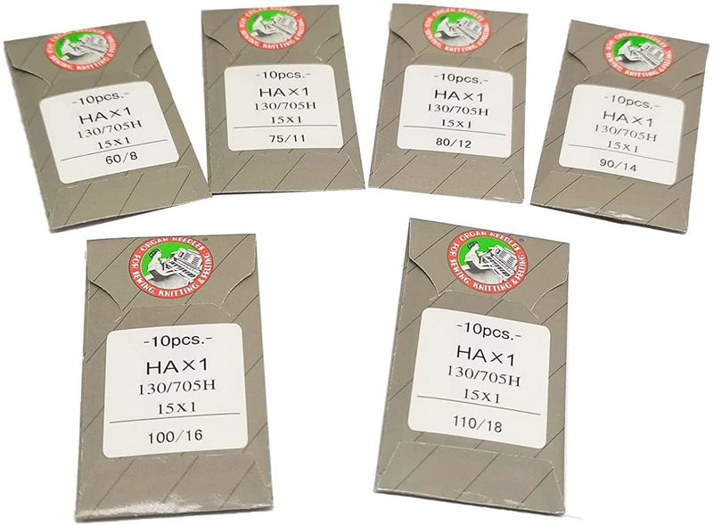 Bequilter 60pcs(10PCS Each Size) Organ Flat Shank Home Sewing Machine Needles 15X1 HAX1 130/705H Size 8,11,12,14,16,18 for Brother Singer - NewNest Australia