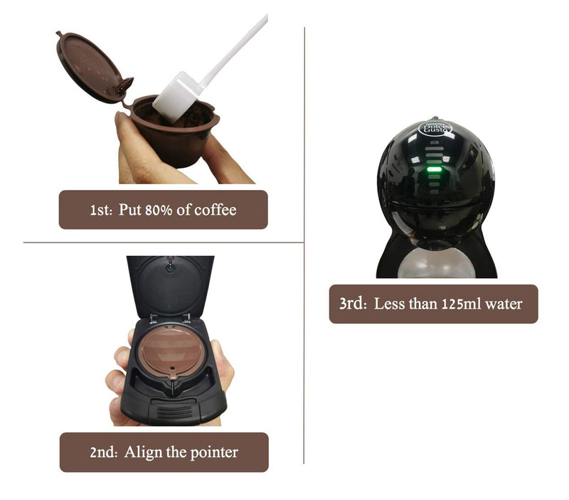 Dolce Gusto Reusable Coffee Capsule Pods with Foaming Function,Upgrade Generation Refillable Coffee Pods,3PCS/Pack with 1 Cleaning Brush& 1 Plastic Spoon Brown - NewNest Australia