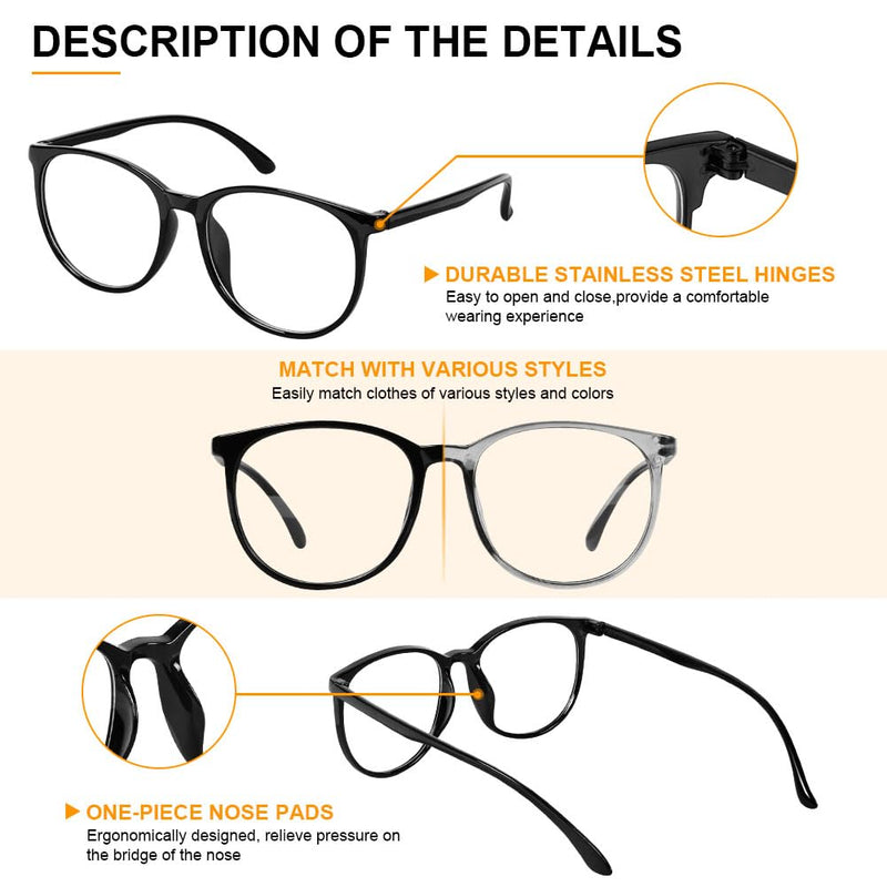 Aomig Blue Light Blocking Glasses, 2PC Blue Light Filter Glasses Gaming, Reading Glasses Visual Aid Eye Optics Glasses, Screen Glasses Unisex Protects the Eyes and Relieves Fatigue (Black/Grey) Black/Grey - NewNest Australia