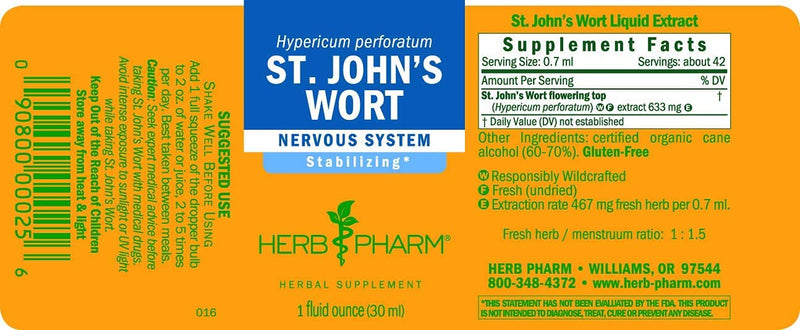 Herb Pharm St. John's Wort Liquid Extract for Positive Mood and Emotional Balance, Cane Alcohol, 1 Ounce 1 Fl Oz (Pack of 1) - NewNest Australia