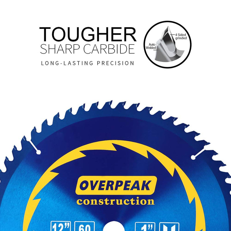 Overpeak 12 Inch Circular Saw Blades, 60 Tooth ATB Thin Kerf Combination Saw Blades with 1-Inch Arbor and PermaShield Coating 12inch-60T - NewNest Australia