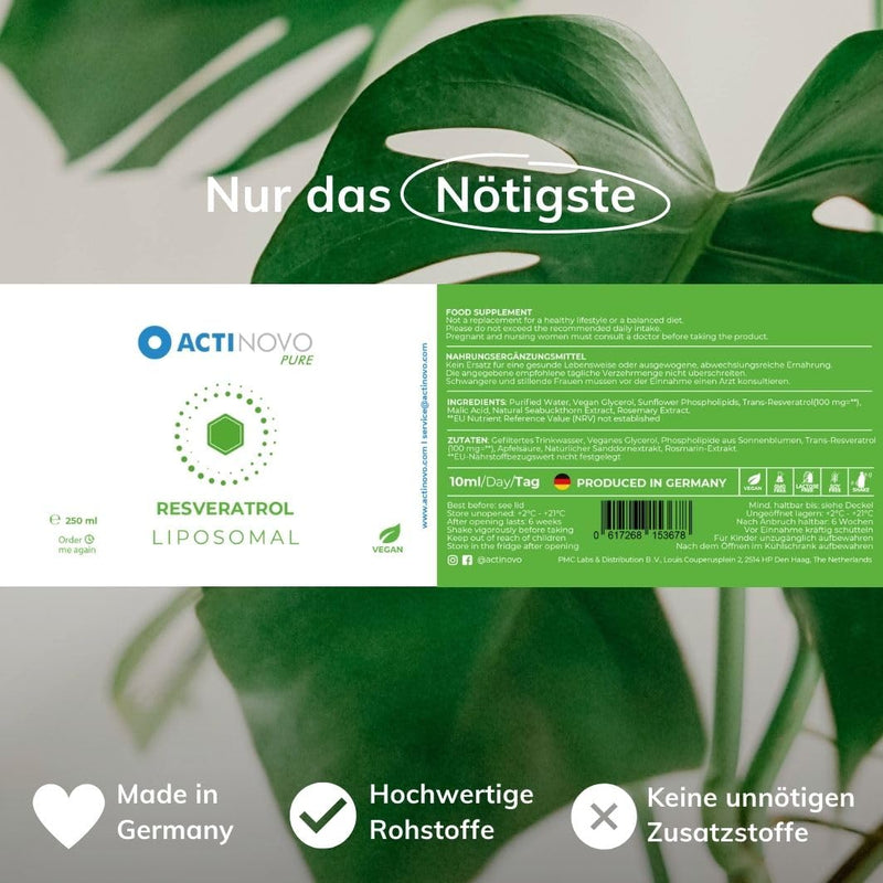 Liposomal Resveratrol | Highly dosed & laboratory tested | Made in Germany | 50 daily doses of 100 mg resveratrol | 250ml | Grape seed extract | More effective than capsules & powder | Vegan & Gluten Free - NewNest Australia