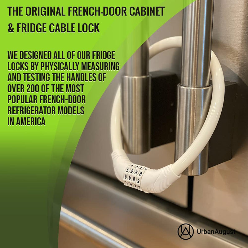 Urban August Original Fridge Lock: Multi-Functional Cable Combination Lock, for French-Door Refrigerators and Cabinets (Two Pack White) Two Pack White - NewNest Australia