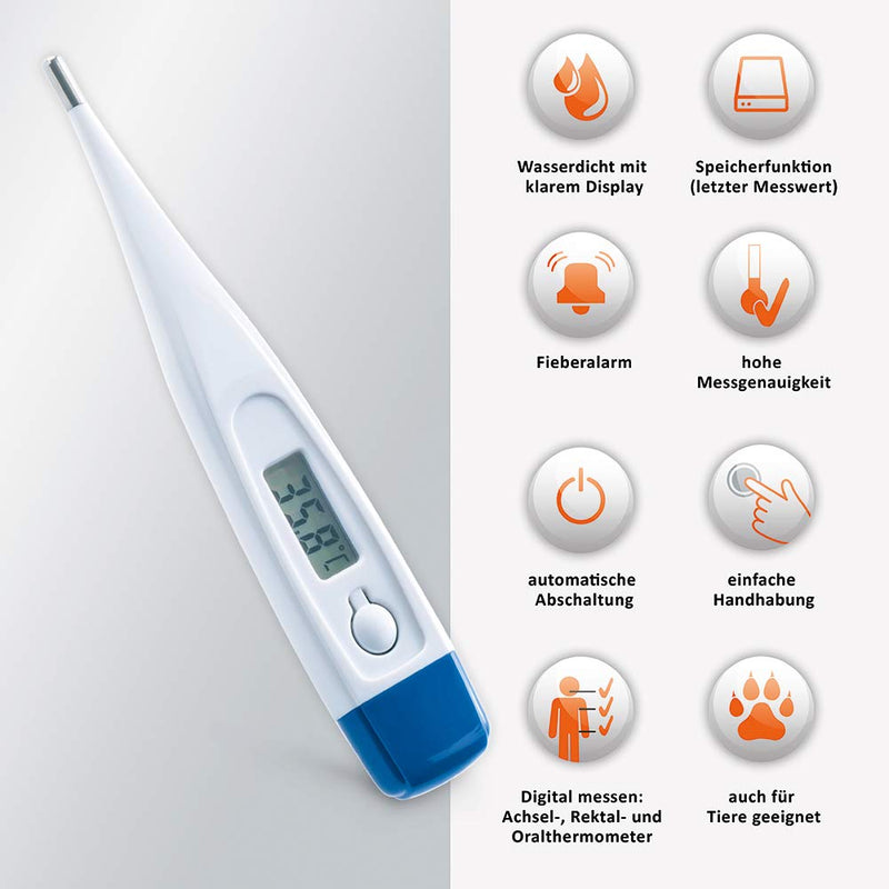 Self-Diagnostics Digital Fever Thermometer With Fever Alarm - Waterproof - Fast And Precise Measurement - Fever Meter For Baby, Child & Adults - Rectal Oral Thermometer - NewNest Australia