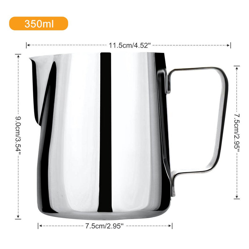 Stainless Steel Milk Jug, 350ML Handheld Coffee Creamer Milk Frothing Pitcher Jug Cup with Measurement Mark and Latte Art Pen, Milk Pitcher Jugs Perfect for Barista Cappuccino Espresso Making - NewNest Australia