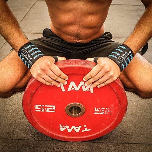 WOD Nation Wrist Wraps Weightlifting for Men & Women - Weight Lifting Wrist Wrap Set of 2 forCrossfit and Cross Training (12" or 18") + Includes Carrying Bag Black / Light Blue 12 inch - NewNest Australia