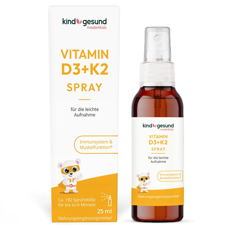 child-healthy vitamin D3 + K2 spray for children I Vegan I 182 sprays for up to 6 months I 560 IU vitamin D3 & 23 µg vitamin K2 per spray - NewNest Australia