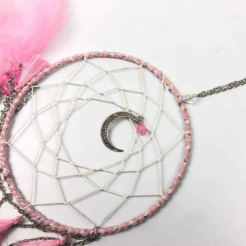 NewNest Australia - AWLEE Dream Catcher Handmade Pink Feather Native American Circular Net for Baby Girls Bedroom Wall Hanging Dream Catcher for Girls Kids Nursery Bedroom Decoration Blessing Gift (Pink) 