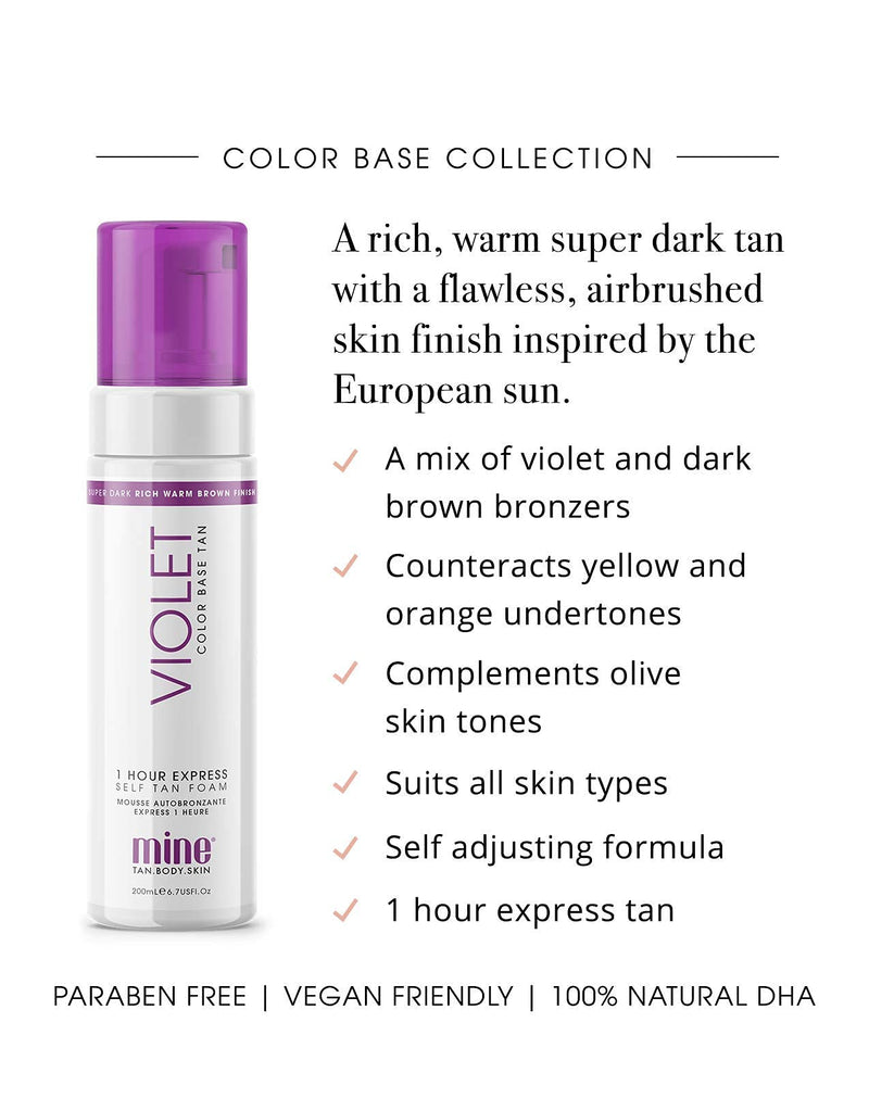 MINETAN BODY.SKIN Violet Self Tan Foam - Self Tanning Mousse for A Rich, Warm Super Dark Tan, No Orange Tones, Vegan, 200ml - NewNest Australia