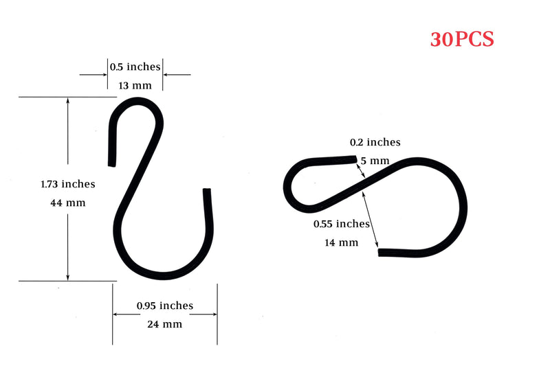 YIKLA S Hooks for Hanging Plants, Clothes, Black S Shaped Hooks Made of Metal Iron, Heavy Duty S-Hooks, 30 Pack - NewNest Australia