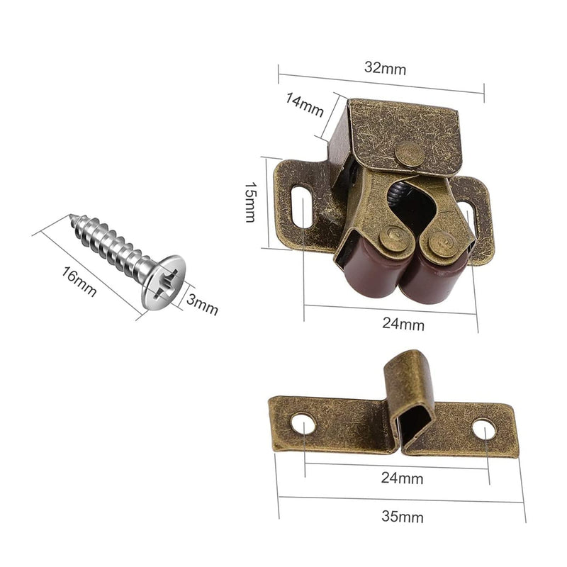 XMHF 10 Pcs Double Roller Catch Cupboard Cabinet Door Latch Home Kitchen Tools Bronze Tone - NewNest Australia