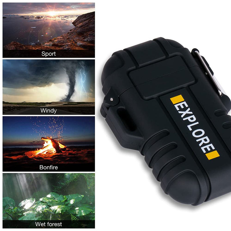 Lighter,USB Rechargeable Lighter,Windproof Arc Lighter Waterproof,Flameless Electric Lighter,Dual Arc Plasma Lighter with Emergency Whistle for Outdoor Adventure,Survival Tactical,Camping Gadgets Black - NewNest Australia