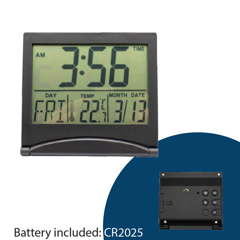 MMOBIEL Digital Clock LCD Travel Alarm Foldable - Desk Clock with Temperature and Date Indication - Alarm Clock Digital - Radiographic Alarm Clock Battery Operated - Black - NewNest Australia