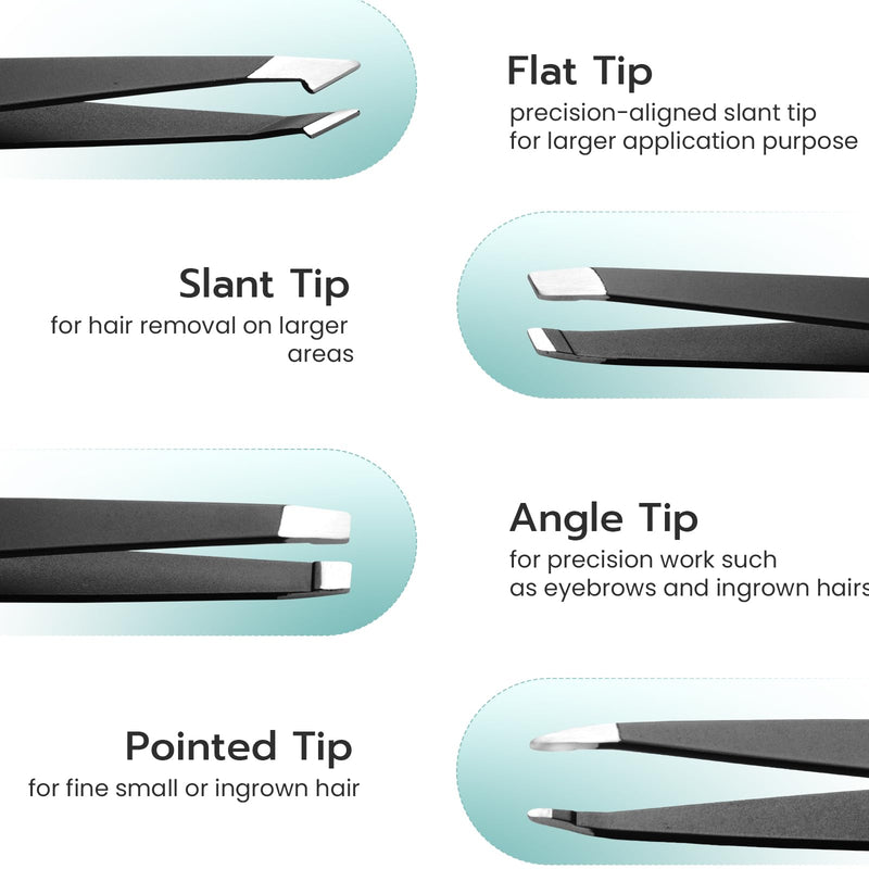 Alyvisun 5 pieces professional tweezers, portable stainless steel tweezers, eyebrow plucking, textured anti-slip coating, suitable for facial hair removal for women and men (black). - NewNest Australia