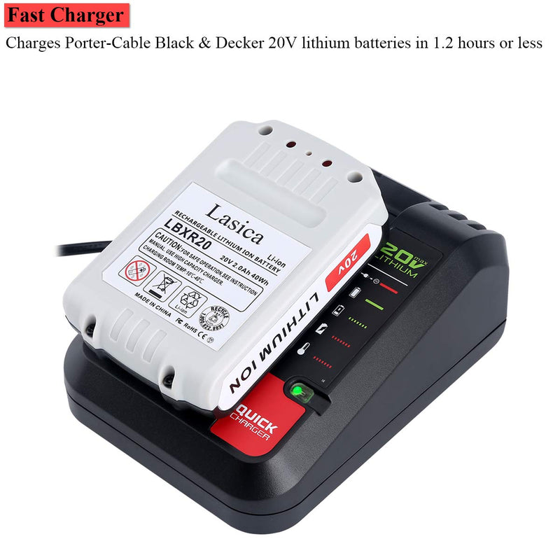 Lasica 20V MAX Battery Charger PCC692L PCC691L Compatible with Porter Cable 20V Max Lithium Ion Battery PCC680L PCC681L PCC682L PCC685LP PCC699L Black & Decker 20V Max Lithium Battery LBXR20 LBXR2020 - NewNest Australia