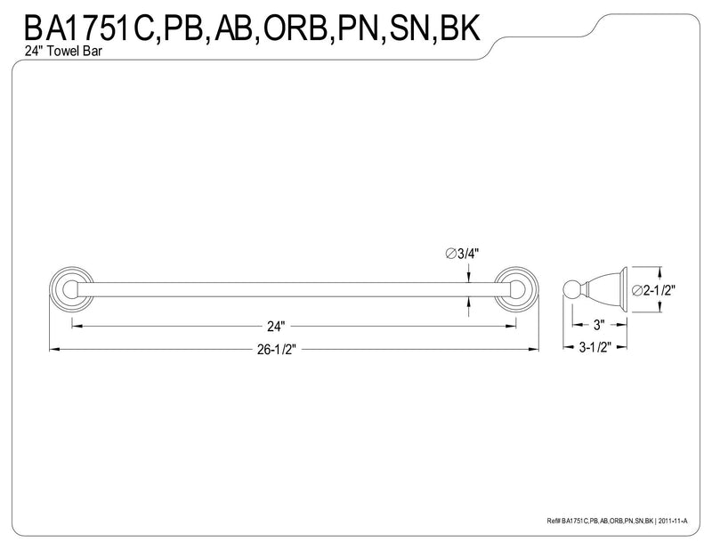 Kingston Brass BA1751PB Heritage 24-Inch Towel Bar, Polished Brass - NewNest Australia