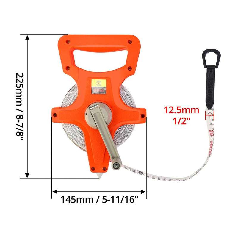 QWORK 1/2" x 100' Fiberglass Tape Measure, Engineer's Open Reel Dual Sided Measure, Orange 100‘ - NewNest Australia