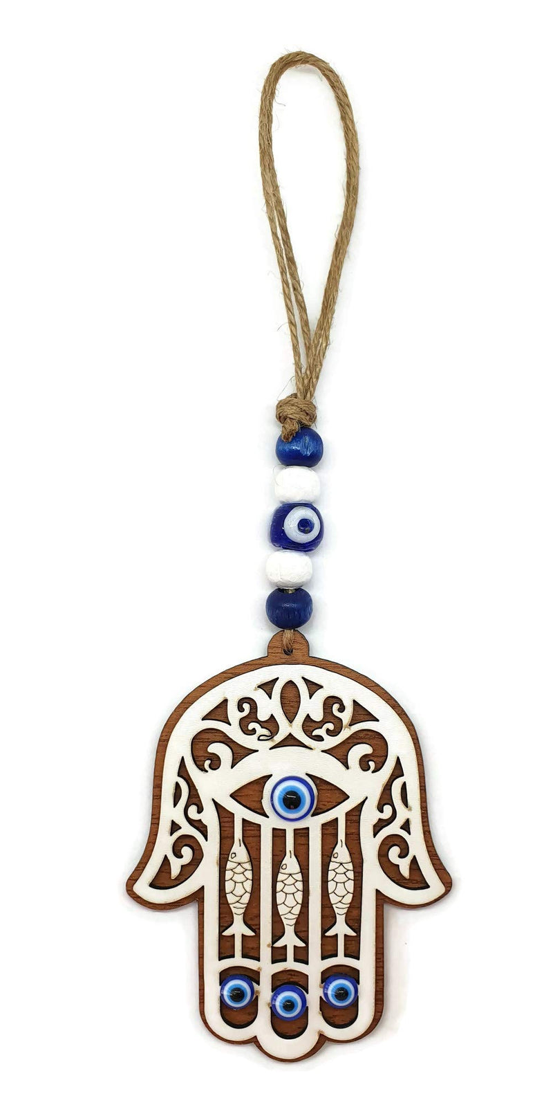 NewNest Australia - MYSTIC JEWELS - Wooden Hamsa Wall Ornament to Decor Home, or Hang in a car, to Keep Away The Bad Energy and Bring Good Luck 