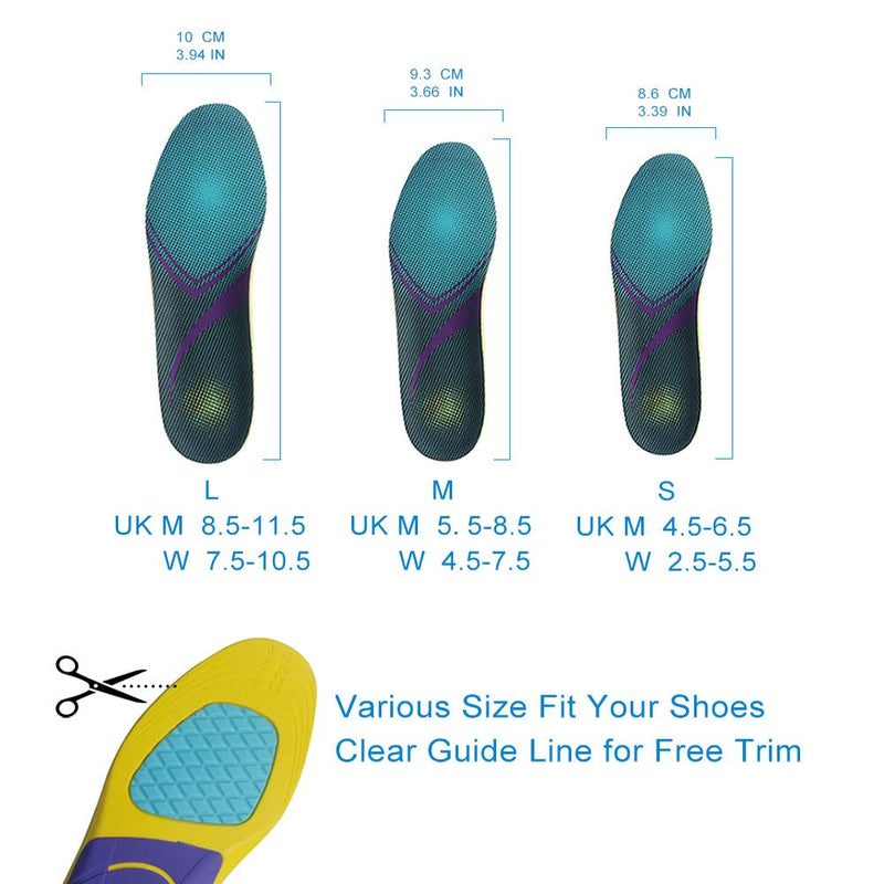 VSUDO Arch Support Plantar Fasciitis Shoe Insole, High Elastic Athletic Running Hiking Insoles for Sneakers/Trainers/Boots, Thick Replacement Pain/Injury Relief Orthotics Inserts for Men or Women -M M: M 5.5-8.5 UK / W 4.5-7.5 UK - NewNest Australia
