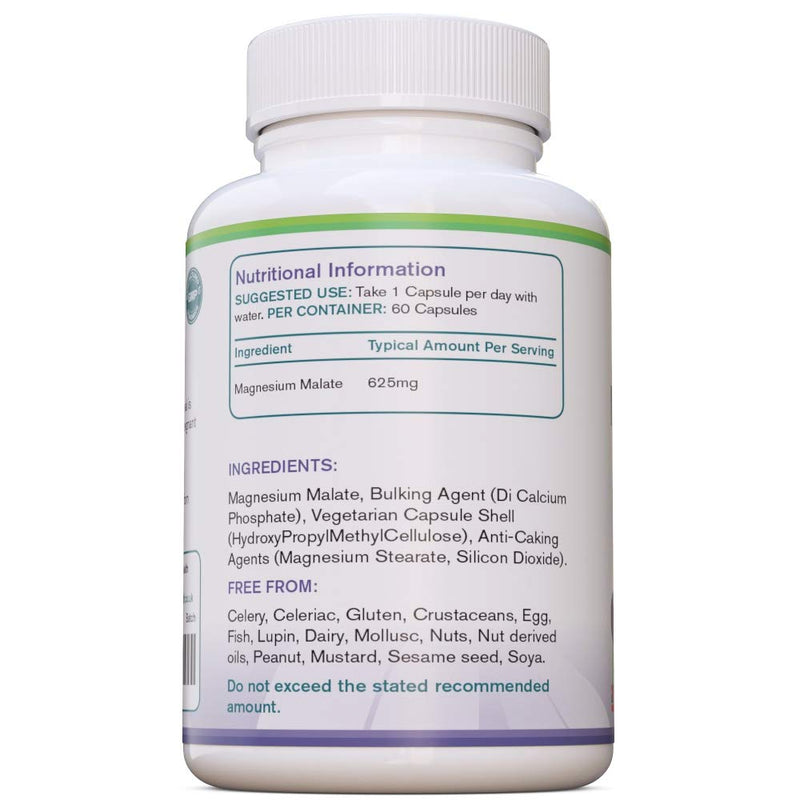 Magnesium Malate Capsules | High Absorption, Premium Magnesium Malate 625mg Supplement | 60 Easy to Swallow Capsules (2 Months Supply) | Supports Energy Levels, Heart Health, Muscle Function | UK Made - NewNest Australia