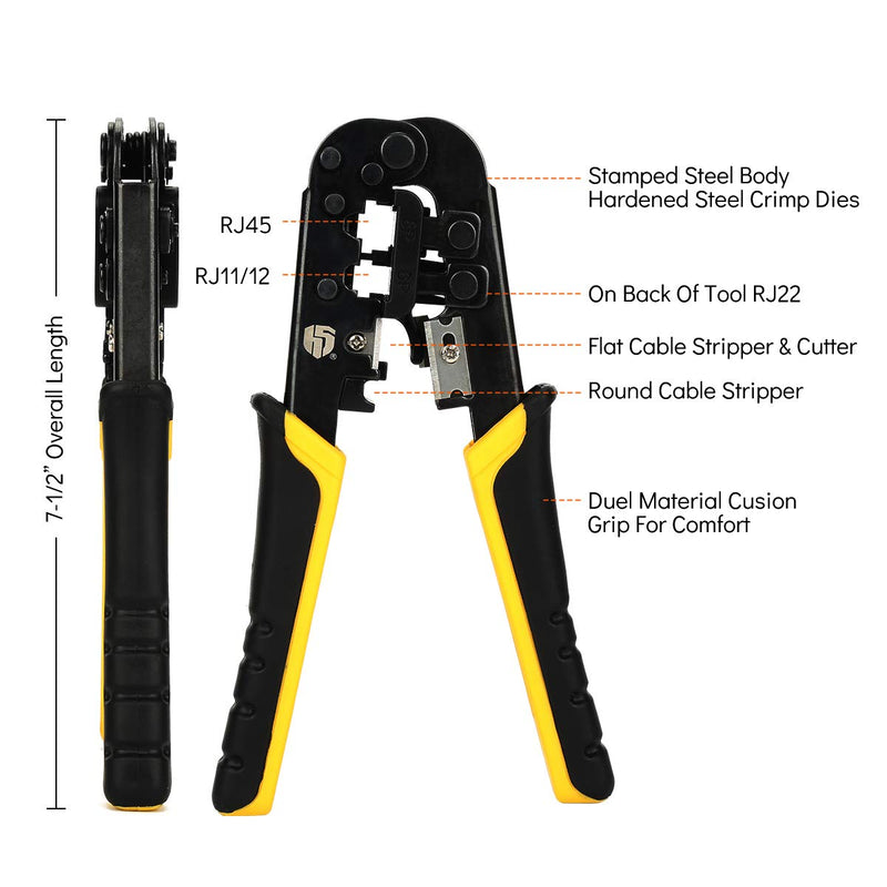 Uvital Dual-Modular Network Cable Cutting Stripping Crimper, Cat 5 Stripper Crimping Tool RJ45 RJ12 RJ11 RJ9 8P/6P Connectors Hand Tools for Cuts, Strips, and Crimps 2 type of plugs in 1 Classic - NewNest Australia
