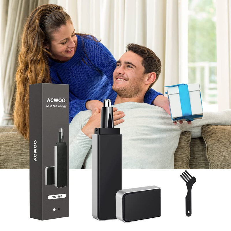 ACWOO Nose Hair Trimmer, Men's Nose/Ear Hair Trimmer, Professional Nose Hair Remover, Ear Hair Trimmer, Pain-Free, Built-in LED Light, Battery Operated (Black) Black - NewNest Australia