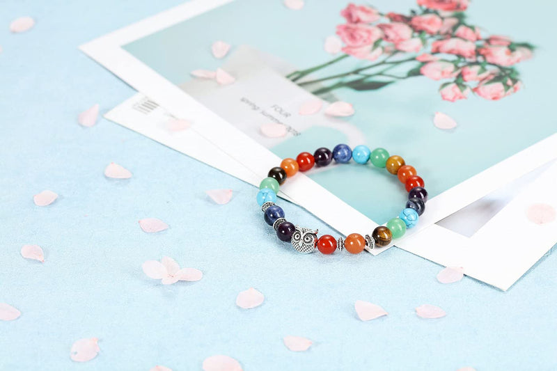 JOVIVI 7 Chakra Healing Crystal Bracelet Women Natural Rainbow Gemstones Yoga Reiki Chakras Stone Anxiety Aromatherapy Worry Beads Owl Lucky Bracelet Men Jewellery Protection Gifts 7 Chakra Beads - NewNest Australia