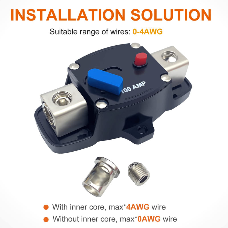 Erayco 100 Amp Circuit Breaker with Manual Reset, 12-48 Volt DC, 0-8 Gauge Trolling Motor Car Stereo Audio Inline Fuse Block Holders Inverter for Automotive Rv Marine Boat (100A) 100Amp - NewNest Australia