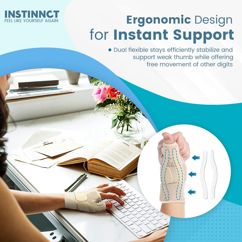 INSTINNCT Wrist Thumb Support Brace for Men & Women, Fully Adjustable Thumb Brace with Thumb Flexible Support for Thumb & Hand Discomfort, Fatigue, Fits Both Right Hand and Left Hand Beige(Pair) One Size - NewNest Australia