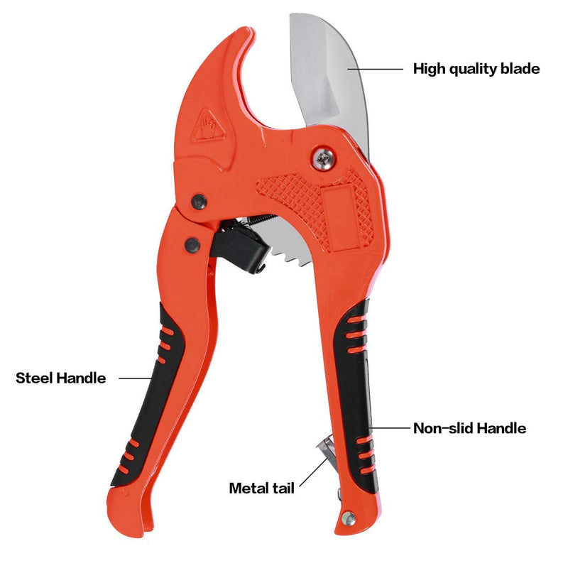 Zantle Ratchet-type Tube and Pipe Cutter for Cutting O.D. PEX, PVC, and PPR Plastic Hoses and Plumbing Pipes up to 1-5/8" inches, Ideal for Home Working and Plumbers (orange) Orange - NewNest Australia