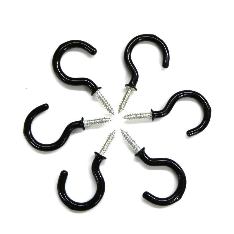 NewNest Australia - Aoyoho 60Pcs Vinyl Coated Screw-in Ceiling Hooks Cup Hooks Light Hooks(Black) Black 