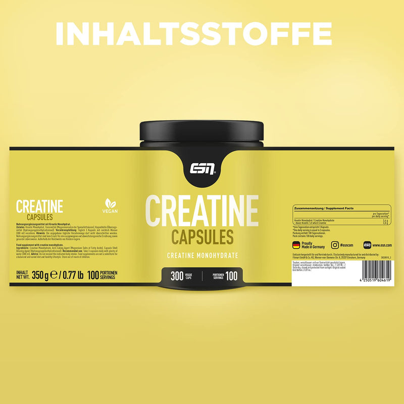 ESN Creatine Giga caps, 300 capsules, high-quality ultra-fine creatine monohydrate, vegan, Kosher and Halal certified, 100 servings, 350 g, Made in Germany - NewNest Australia