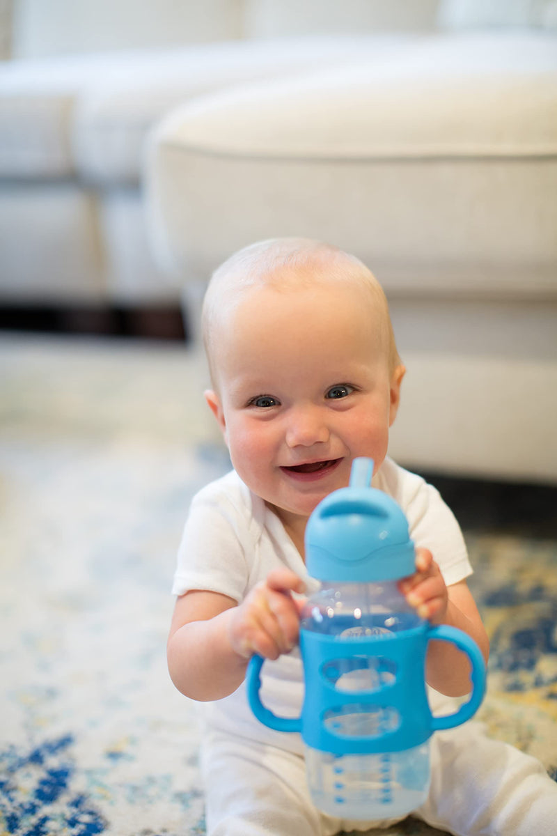 Dr. Brown's Wide-Neck Sippy Straw Bottle with Handles, Blue, 9 Ounce - NewNest Australia