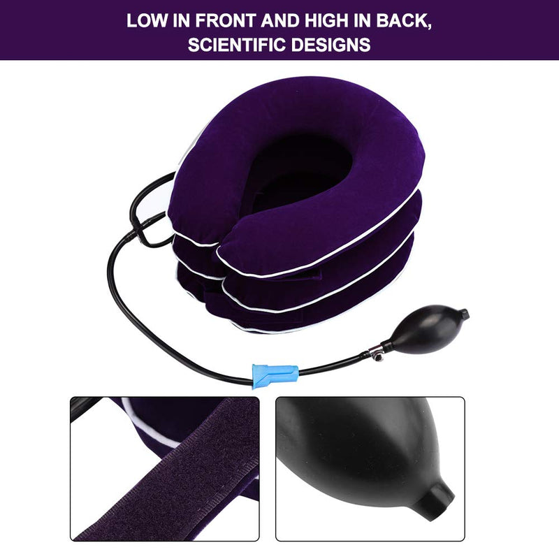 Cervical Neck Traction Device Neck Stretcher Inflatable Cervical Collar Neck Support Brace with Inflating Pump for Neck Pain Relief(Purple) Purple - NewNest Australia