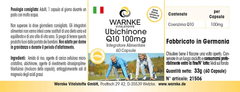 Coenzyme Q10 100mg - CoQ10 capsules - high dose - ubiquinone - 60 capsules - vegan | Warnke vital substances - NewNest Australia