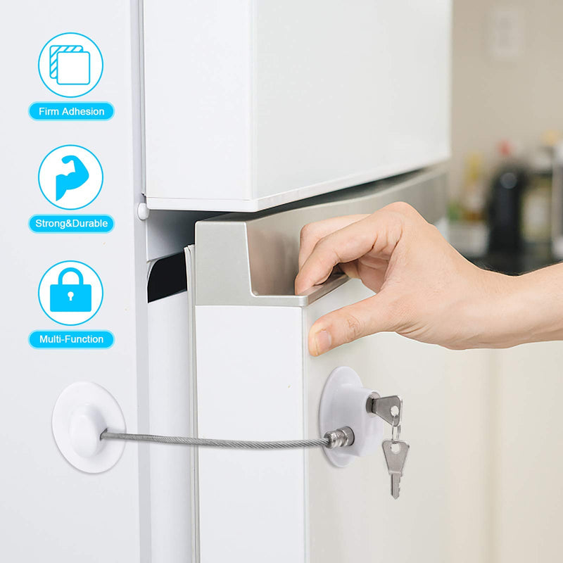 2 Pcs Fridge Lock, Refrigerator Lock for Children, Mini Fridge Locks for Kids, Freezer Lock, Used in Refrigerator Door, Cabinets, Drawers, Toilet Seat(Strong Adhesive, White) CICICO - NewNest Australia