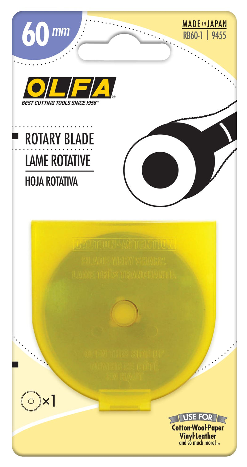 OLFA 60mm Rotary Cutter Replacement Blade, 1 Blade (RB60-1) - Tungsten Steel Circular Rotary Fabric Cutter Blade for Crafts, Sewing, Quilting, Fits Most 60mm Rotary Cutters - NewNest Australia