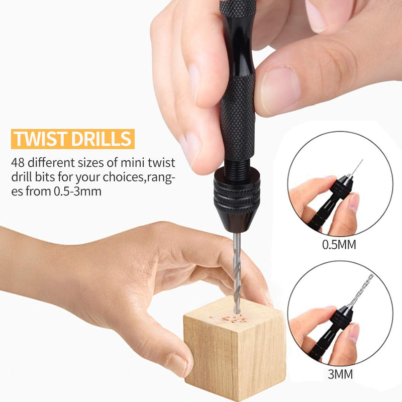 62 Pieces Pin Vises Hand Drill Bits Micro mini Twist Drill Bits Set Pin Vice Rotary Tools with Carving Clamp for Craft Carving, DIY, Woodworking, Plastic, Jewelry, Resin or Model Making (0.3-3.0mm) - NewNest Australia
