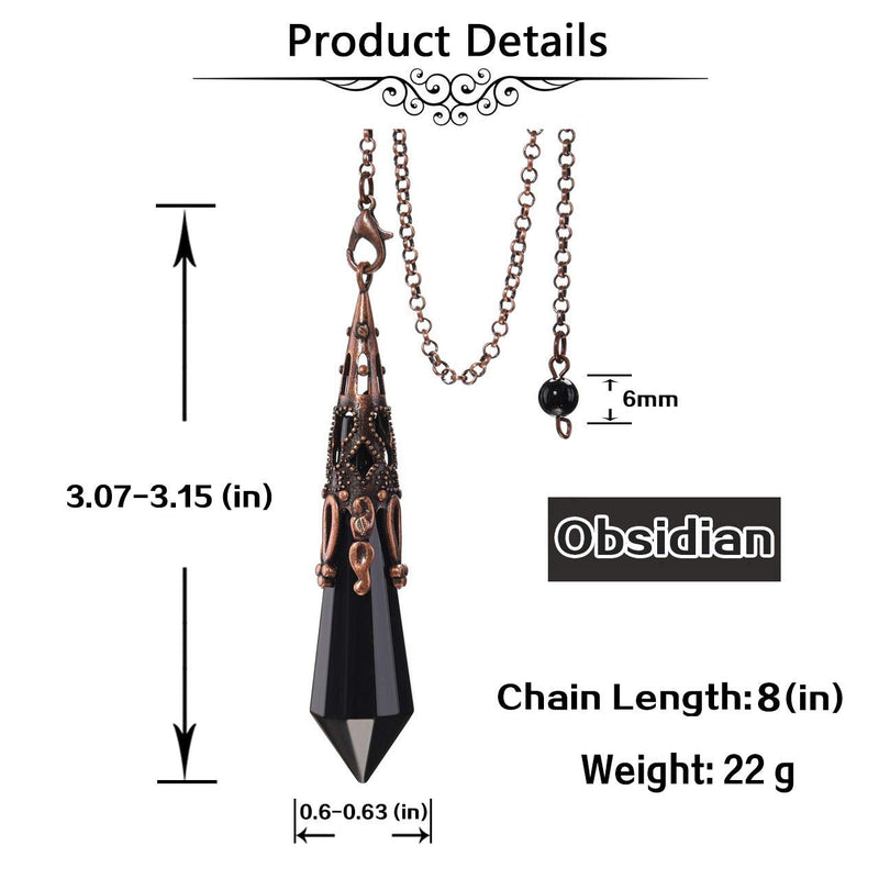 JOVIVI Natural Black Obsidian Crystal Dowsing Pendulum Metal Retro Bronze Gemstone Hexagonal Pendant Pendulum Chain for Healing,Scrying,Divination,Dowser - NewNest Australia