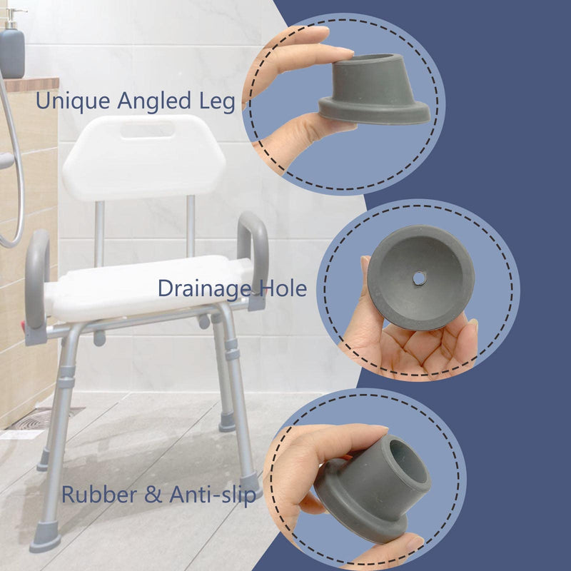 HXCH Replacement Feet for Bath Chair, Shower Toilet Seat Stools & Transfer Bench Anti-Slip Angled Cap for Disable Elderly, 1-1/8 I.D, 4 Pcs, Grey - NewNest Australia
