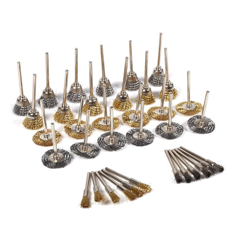 Brass Steel Wire Brush Set, 36 Pcs Stainless Steel Wire Brush Pen Cup Wheel Shaped Polishing Cleaning Rotary Tools Full Kit for Electric Equipment Perfect for Removal of Rust/Corrosion/Paint - NewNest Australia