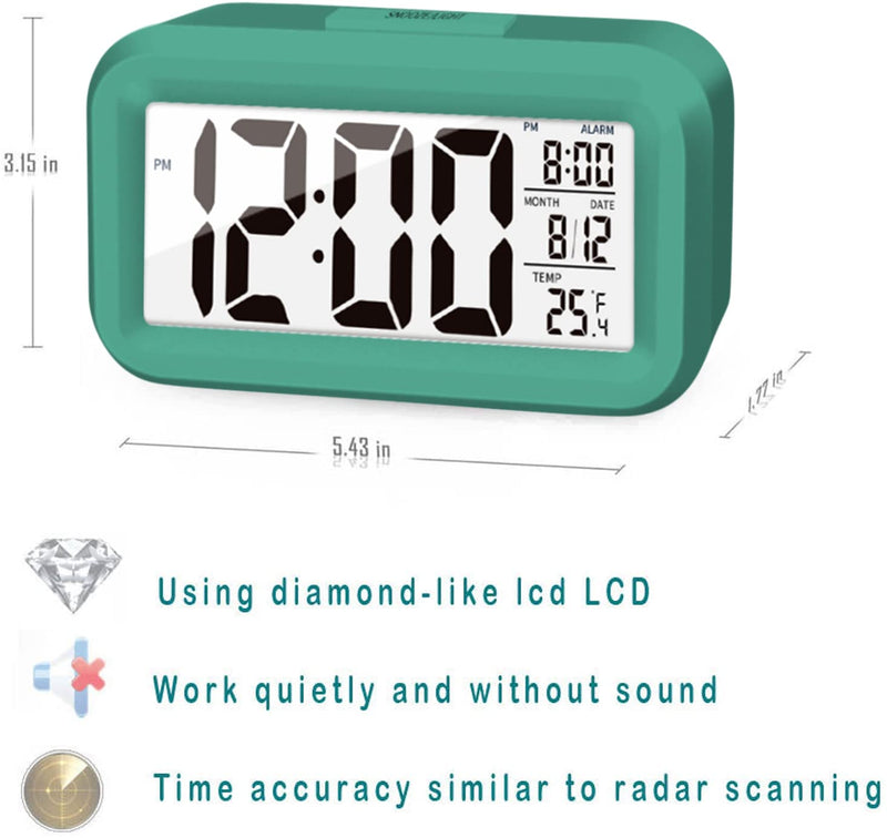KAIJIELY Upgraded Digital Alarm Clock, 4.3" LED Display with Temperature Larger Lound Light Control Portable Snooze Calendar Brightness with Battery Powered Alarm Clocks Bedside for Everyone (Green) Green - NewNest Australia