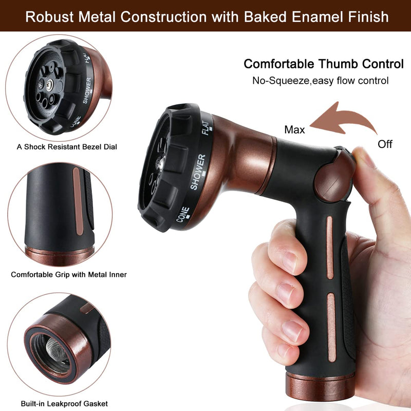 FANHAO Garden Hose Nozzle, 100% Heavy Duty Metal Water Hose Sprayer with 8 Spray Patterns, High Pressure Water Nozzle with Thumb Control, On Off Valve for Watering Plants, Washing Cars & Pets - NewNest Australia