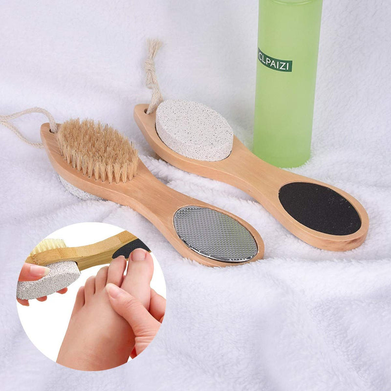 4-in-1 Pumice Stone Wooden Foot Scrub Brush Hard Skin Callus Remover for Feet and Hands Care - NewNest Australia