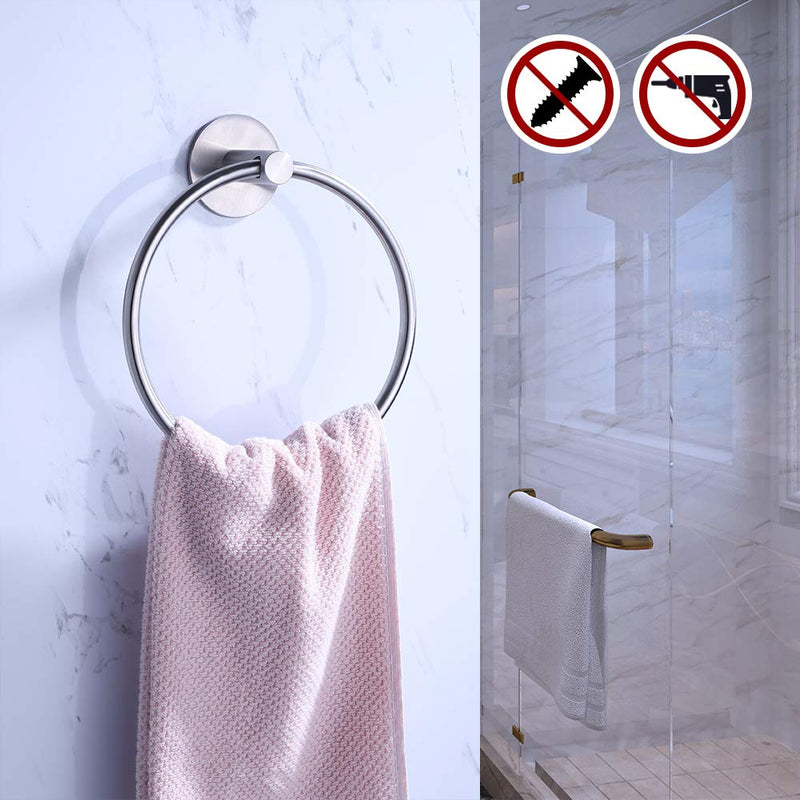 KES Adhesive Hand Towel Ring No Drill Bathroom Hand Towel Holder Wall Mounted Stainless Steel Rustproof Brushed Finish, A2180DM-2 Brushed Steel - NewNest Australia