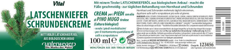 Unterweger ORGANIC mountain pine cracked cream foot care, 100ml - NewNest Australia