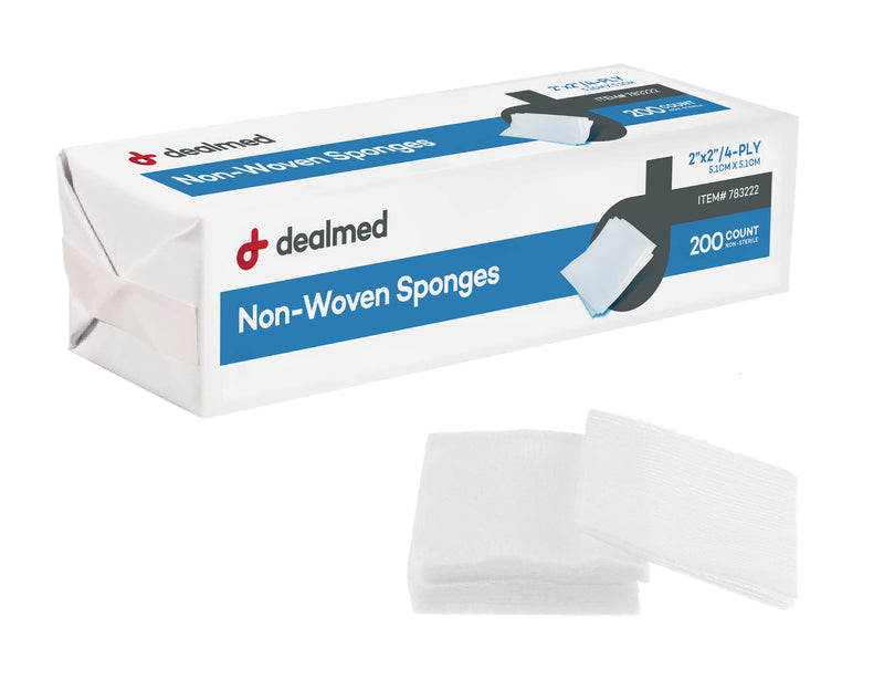 Dealmed Non-Woven Gauze Sponges - 200 Count, 4-Ply, 2x2 Inch All-Purpose Non-Sterile Gauze Pads, Absorbent Dental Gauze Wound Care Product for First Aid Kit/Medical Facilities (5 Pack) Pack of 5 - NewNest Australia