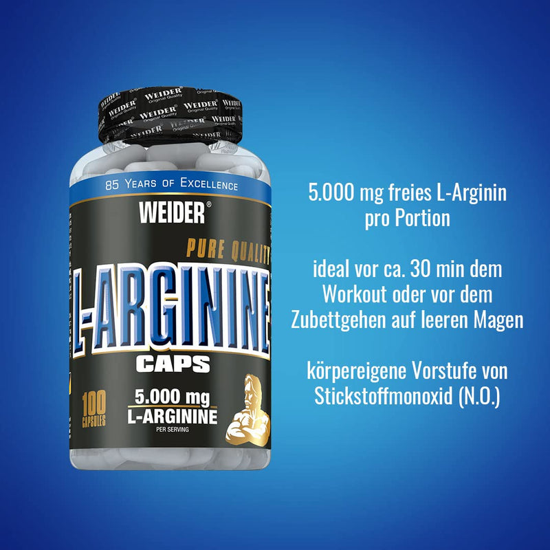Weider L-Arginine Capsules High Dosage With 5,000 Mg Arginine Per Serving, Pre-Workout Amino Acid Capsules With Bioavailable, Plant-Based Arginine Hcl, Vegan, 100 Capsules - NewNest Australia